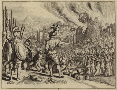 Le trombe di Giosuè che abbattono le mura di Gerico (incisione) da European School