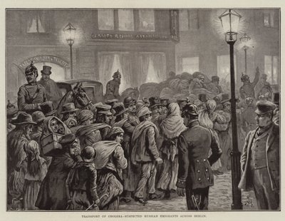 Trasporto di emigranti russi sospettati di colera attraverso Berlino (litografia) da European School