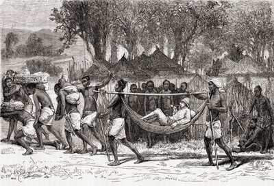 Verney Lovett Cameron che arriva al villaggio di Oulonnda, Africa, 1878 da European School