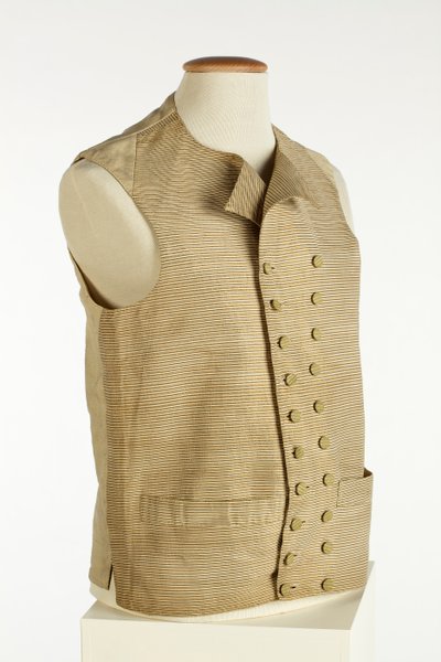 Gilet in seta tessuta con strisce fini dorate, crema e arancioni, c.1780-90 da European School
