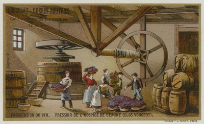 Vinificazione: torchio del vino degli Hospices de Beaune, Clos de Vougeot, Borgogna, Francia da European School
