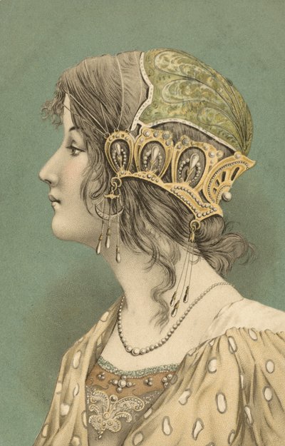 Donna con cappellino (litografia a colori) da European School