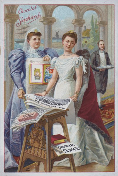 Donna con un giornale, pubblicità per il cioccolato Suchard da European School