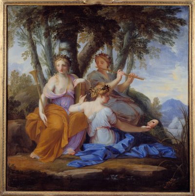 Le muse Clio, Euterpe e Thalie sono rispettivamente le muse della Storia, della Musica e della Commedia da Eustache (studio of) Le Sueur