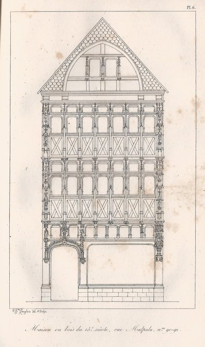 Casa in legno del XV secolo, rue Malpalu n. 90-92 da Eustache Hyacinthe Langlois