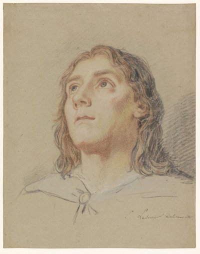 Testa di giovane che guarda in alto con capelli lunghi da Eustache Lesueur
