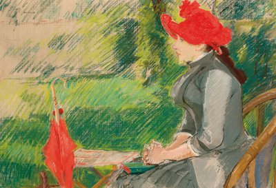 Lettura in giardino; o Donna con cappello rosso, c. 1880-1882 da Eva Gonzalès