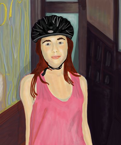 Ava con il casco da bicicletta, Brooklyn (arte digitale) da Evan Sklar