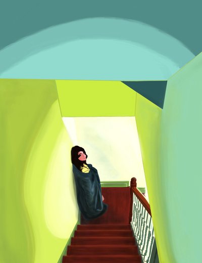 Avy sulle scale, Brooklyn (arte digitale) da Evan Sklar