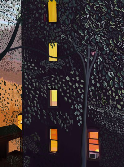 Retro degli edifici di notte a Brooklyn (arte digitale) da Evan Sklar