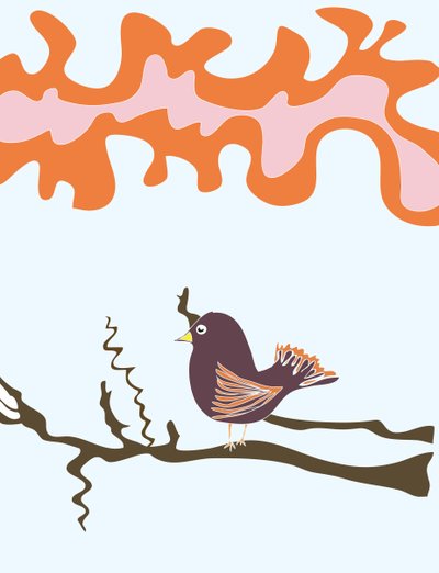 Uccello sul ramo, 2015 (disegnato a mano su iPad con una matita Apple) da Evan Sklar