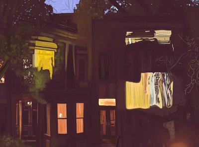 Brownstones di notte , c.2020-24 (arte digitale) da Evan Sklar