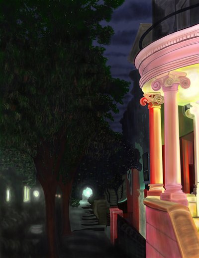 Angolo della Settima Strada e Prospect Park Ovest di notte (arte digitale) da Evan Sklar