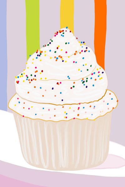 Cupcake con glassa alla vaniglia e zuccherini, Brooklyn (arte digitale) da Evan Sklar
