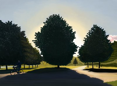 Ciclista, alba, Hyde Park (arte digitale) da Evan Sklar