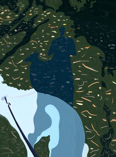 Cane, foglie, uomo (arte digitale) da Evan Sklar