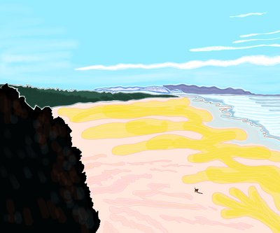 Cane sulla spiaggia, Cliff House, San Francisco (arte digitale) da Evan Sklar