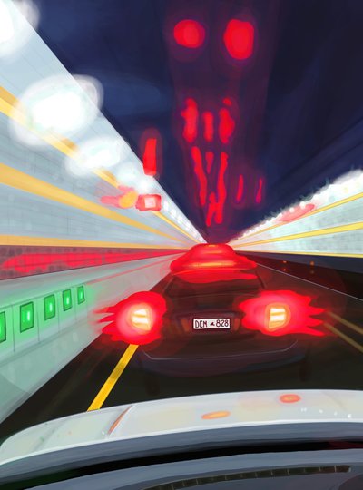 Guida del Midtown Tunnel di notte (arte digitale) da Evan Sklar