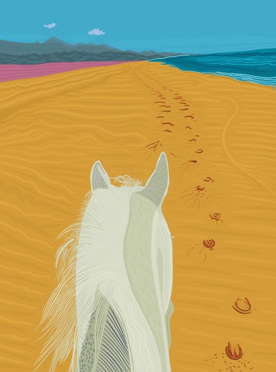 Cavallo sulla spiaggia, 2020-24 circa (arte digitale) da Evan Sklar