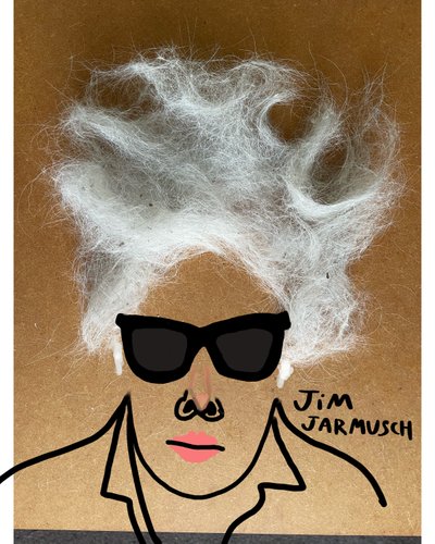 Jim Jarmusch (disegno a collage) da Evan Sklar