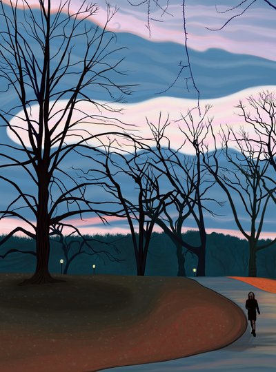 Uomo che si allena a Prospect Park al crepuscolo dell