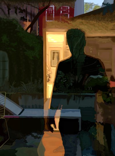 Uomo riflesso nella finestra all