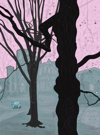 Vecchio albero, vecchia casa e auto, Brooklyn (arte digitale) da Evan Sklar