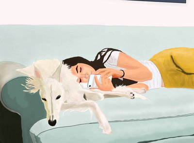 Penny e Ava sul divano di casa (arte digitale) da Evan Sklar