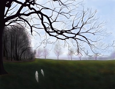 Penny e Minnie che corrono nel parco, Brooklyn (arte digitale) da Evan Sklar