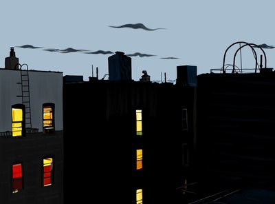 Tetto e edifici in una notte d