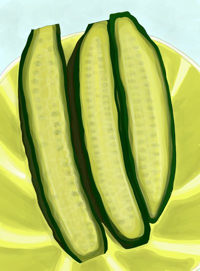 Cetrioli a fette su un piatto (arte digitale) da Evan Sklar