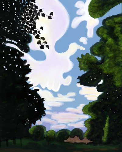 Tenda e cielo, Prospect Park 2018 (disegnato a mano su un iPad con una matita Apple) da Evan Sklar