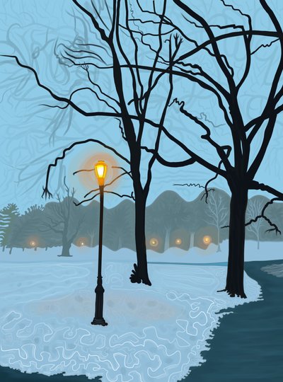 Albero riflesso in una pozza di neve che si scioglie, Brooklyn (arte digitale) da Evan Sklar