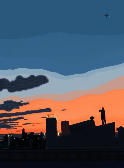 Vista del porto di New York dal tetto, a fine estate (arte digitale) da Evan Sklar