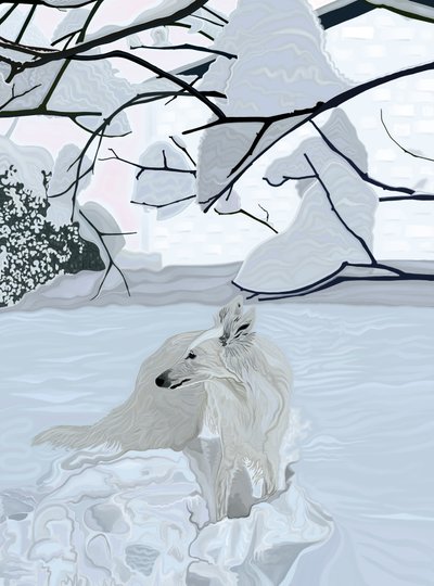 Cane bianco nella neve (arte digitale) da Evan Sklar
