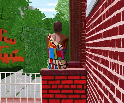 Donna seduta a Crown Heights, estate (arte digitale) da Evan Sklar