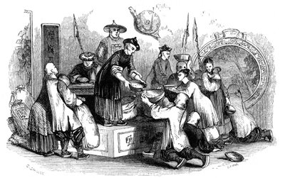 Distribuzione di grano alla popolazione durante una stagione di scarsità, 1847 da Evans