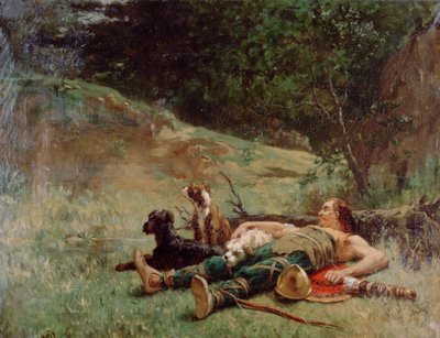 Il riposo di un cacciatore con cani, c1842-1896 da Evariste Vital Luminais