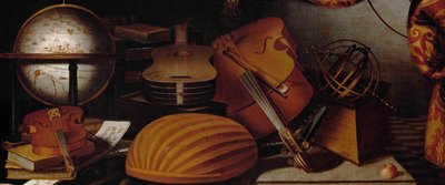 Natura morta con strumenti musicali, globo e sfera armillare (dettaglio), 17° secolo da Evaristo Baschenis