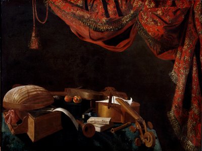 Natura morta con strumenti musicali e libri da Evaristo Baschenis
