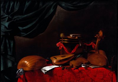 Natura morta con strumenti musicali e una pera. Dipinto di Evarista Baschenis. XVII secolo. Bergamo, Accademia Carrara da Evaristo Baschenis