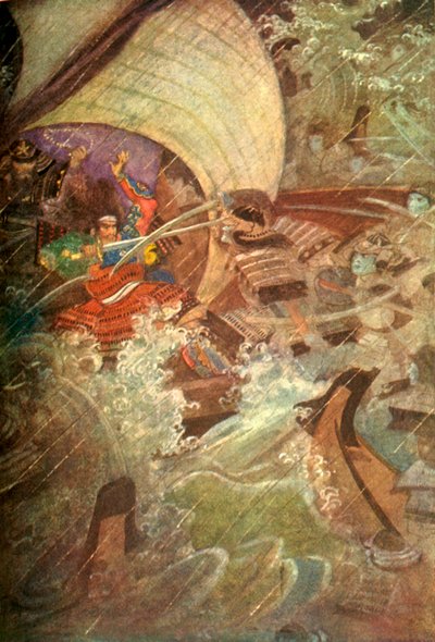Yoshitune e Benkei attaccati da una compagnia spettrale del clan Taira, 1912 da Evelyn Paul