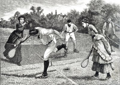 Incisione che raffigura una partita amichevole di doppio a tennis da Everard Hopkins