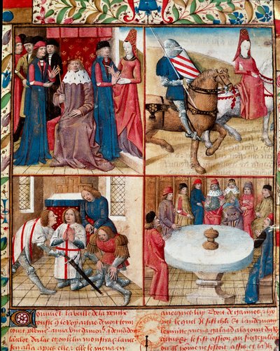 Re Artù tiene corte, Lancillotto condotto da una dama all
