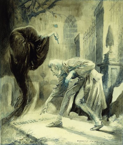 Il fantasma del Natale futuro: Ebeneezer Scrooge da Everett Shinn