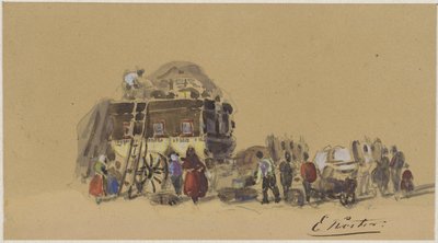 Caricamento di una carrozza da viaggio da Everhardus Koster