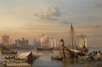 Navi vichinghe sul Tamigi, metà del XIX secolo da Everhardus Koster