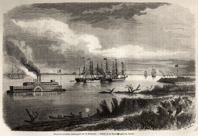 Nave e rimorchiatore sul Mississippi, disegno di Evremond Auguste de Berard (1824-1881), per illustrare il viaggio a New Orleans nel 1855 di Elysee (Elisee) Reclus (1830-1905). Incisione in "Le tour du monde, nouveau journal des voyages" Parigi da Evremond de (after) Berard