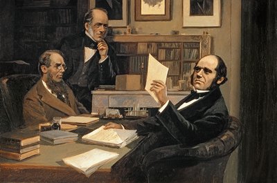 Joseph Hooker (1817-1911), Charles Lyell (1797-1875) e Charles Robert Darwin (1809-82) da Evstafieff