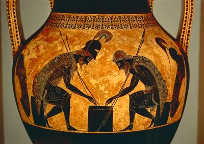 Anfora attica a figure nere raffigurante Achille e Aiace che giocano a dadi (dettaglio) da Exekias Exekias